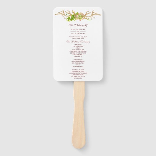 Hochzeitsprogramm für rustikale Antler und Wildblu Fächer (Vorderseite)