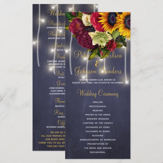 Hochzeitsprogramm für rustikale Bordeaux-Kalkplatt Programm (Vorne/Hinten)