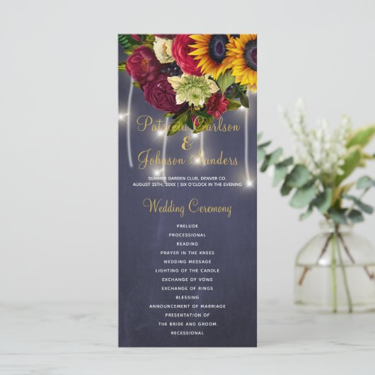 Hochzeitsprogramm für rustikale Bordeaux-Kalkplatt Programm (Stehend Vorderseite)