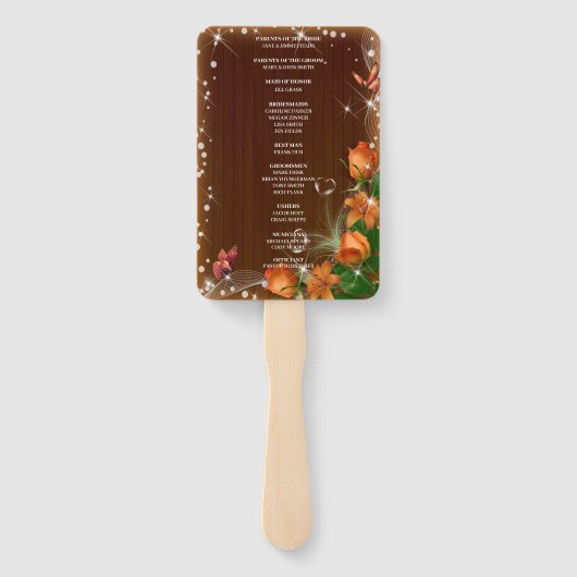 Hochzeitsprogramm für rustikale Dunkelholz-Flora-S Fächer (Rückseite)