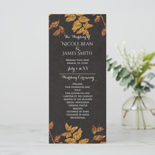 Hochzeitsprogramm für rustikale Goldene Blätter im Programm (Stehend Vorderseite)