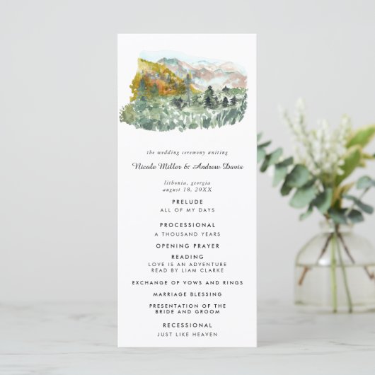 Hochzeitsprogramm für rustikale Herbstwälder Programm (Stehend Vorderseite)