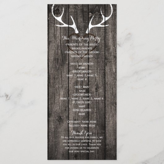 Hochzeitsprogramm für Rustikale Hirschliebhaber un Programm (Rückseite)