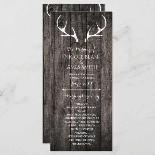 Hochzeitsprogramm für Rustikale Hirschliebhaber un Programm (Vorne/Hinten)