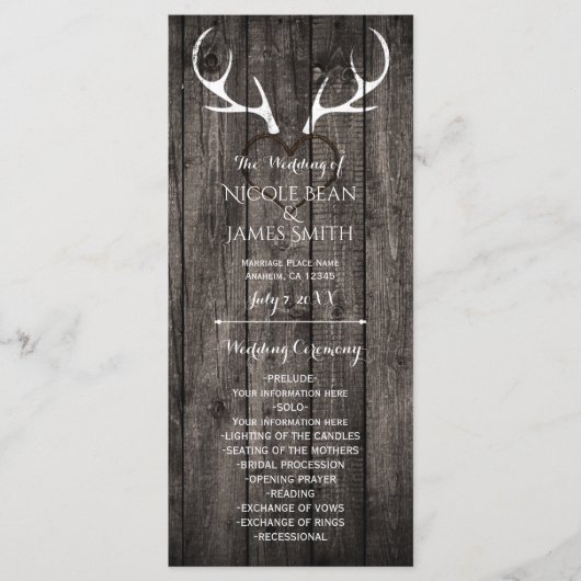 Hochzeitsprogramm für Rustikale Hirschliebhaber un Programm (Vorderseite)