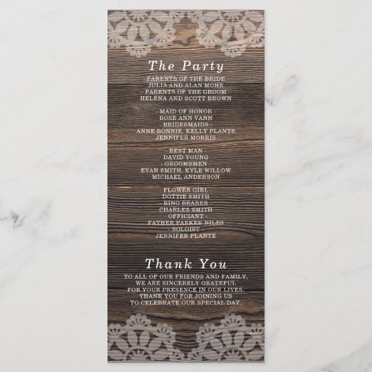 Hochzeitsprogramm für rustikale Holzflorenleuchten Programm (Rückseite)