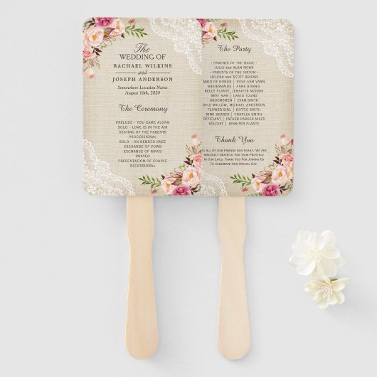 Hochzeitsprogramm für Rustikale Landflorallenbühne Fächer (Vorne und Hinten)