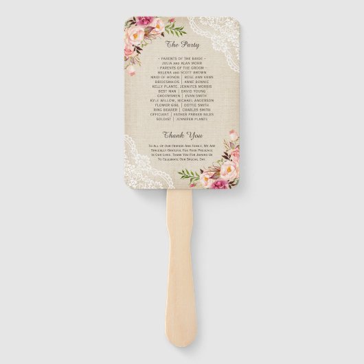 Hochzeitsprogramm für Rustikale Landflorallenbühne Fächer (Rückseite)