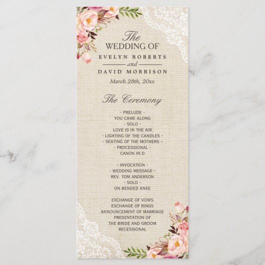 Hochzeitsprogramm für Rustikale Landflorallenbühne Programm (Vorderseite)