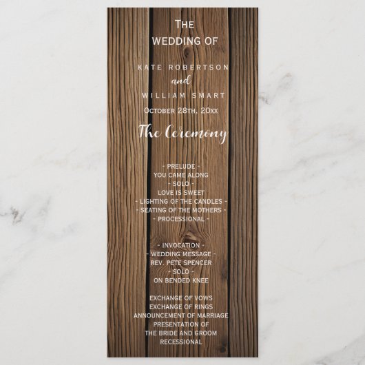 Hochzeitsprogramm für rustikale Landhäuser Programm (Vorderseite)