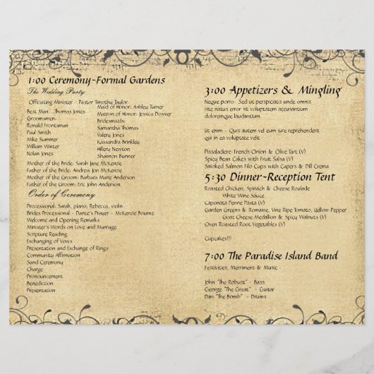 Hochzeitsprogramm für Rustikale Lichtkorallen (Rückseite)