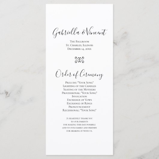 Hochzeitsprogramm für Rustikale Pinien Programm (Rückseite)