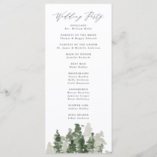 Hochzeitsprogramm für rustikale Pinienwälder Programm (Rückseite)