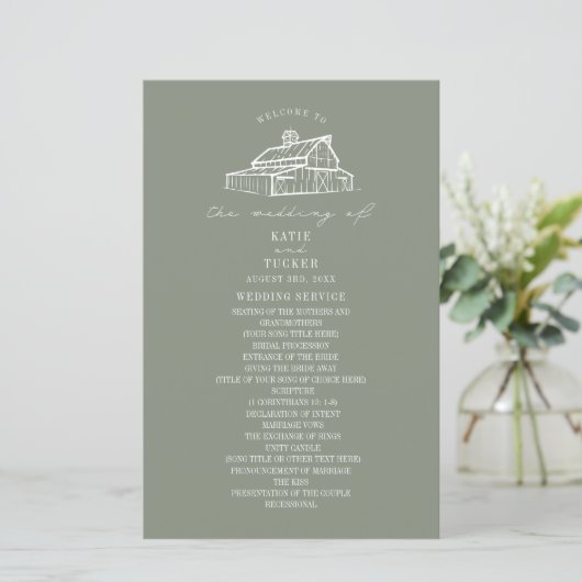 Hochzeitsprogramm für rustikale Scheunenweiden (Stehend Vorderseite)