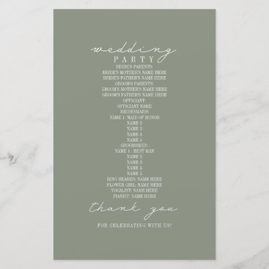 Hochzeitsprogramm für rustikale Scheunenweiden (Rückseite)