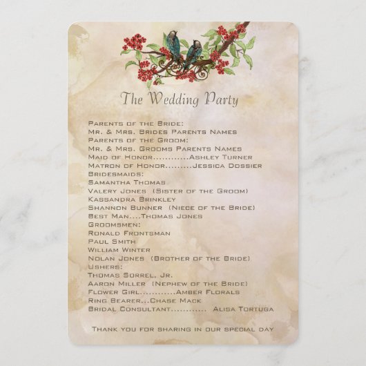 Hochzeitsprogramm für Rustikale Vintage Liebeskuli Programm (Rückseite)