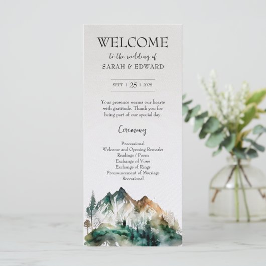 Hochzeitsprogramm für Rustikale Wälder (Stehend Vorderseite)