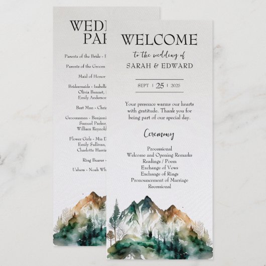 Hochzeitsprogramm für Rustikale Wälder (Vorne/Hinten)