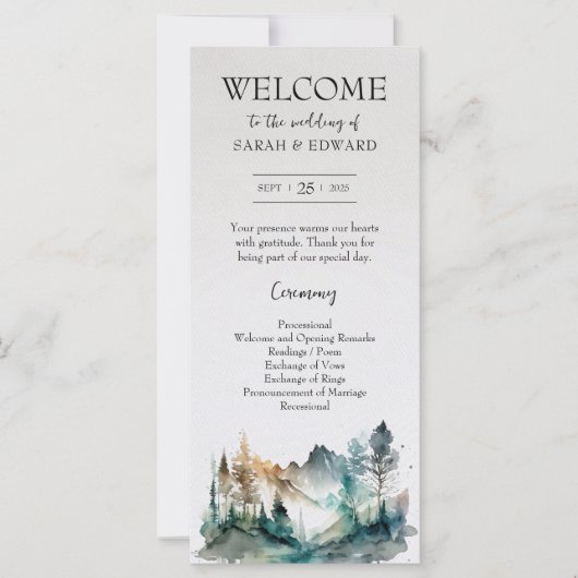 Hochzeitsprogramm für Rustikale Wälder (Vorderseite)