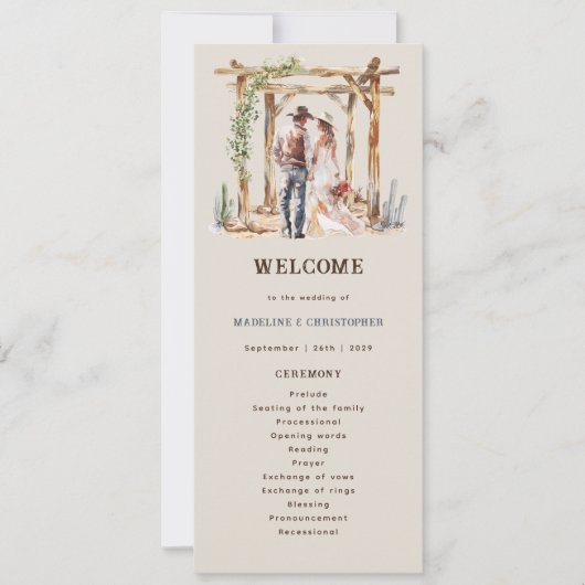 Hochzeitsprogramm für rustikale Western (Vorderseite)