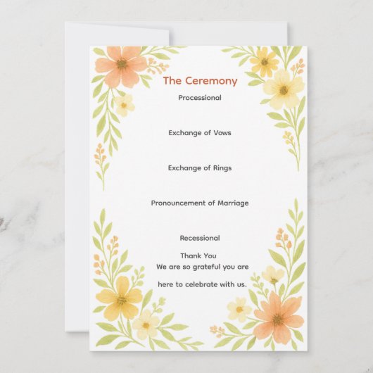 Hochzeitsprogramm für rustikale Wildblume (Rückseite)