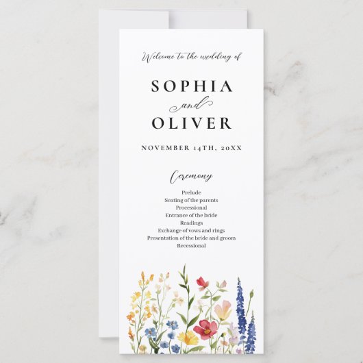 Hochzeitsprogramm für rustikale Wildblumen (Vorderseite)