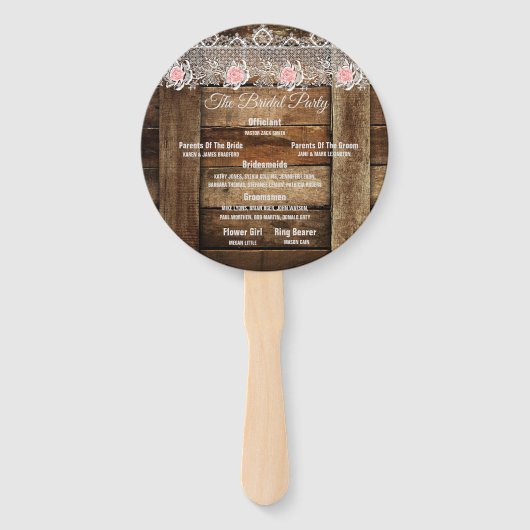 Hochzeitsprogramm für Rustikales Barnholz und Spit Fächer (Rückseite)