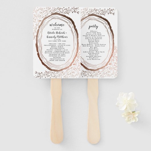 Hochzeitsprogramm für rustikales Holz Fächer (Vorne und Hinten)