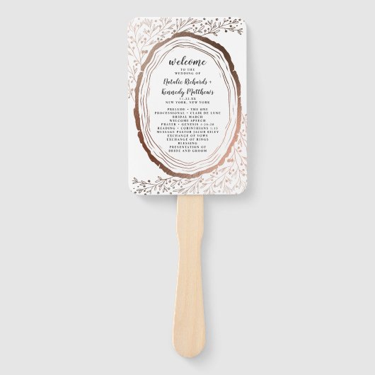 Hochzeitsprogramm für rustikales Holz Fächer (Vorderseite)