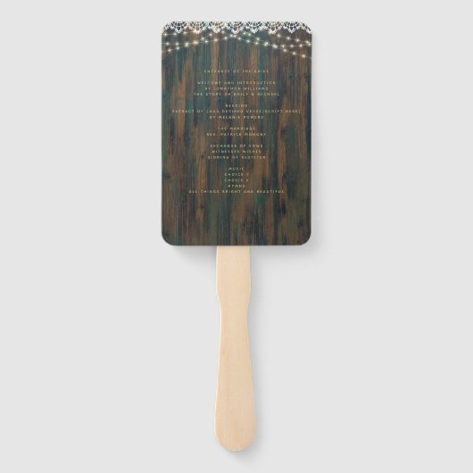 Hochzeitsprogramm für rustikales Holz Fächer (Rückseite)