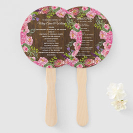 Hochzeitsprogramm für rustikales Holz und Blumenkr Fächer