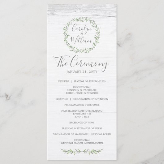 Hochzeitsprogramm für Rustikales Holz und Botanisc Programm (Vorderseite)