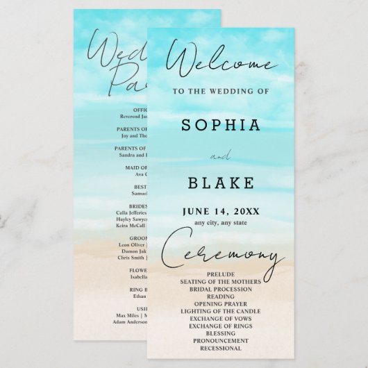 Hochzeitsprogramm für Sand Ocean Sky Beach (Vorne/Hinten)