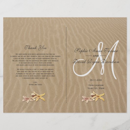 Hochzeitsprogramm für Sandstrand und Starfish Beac (Vorne)