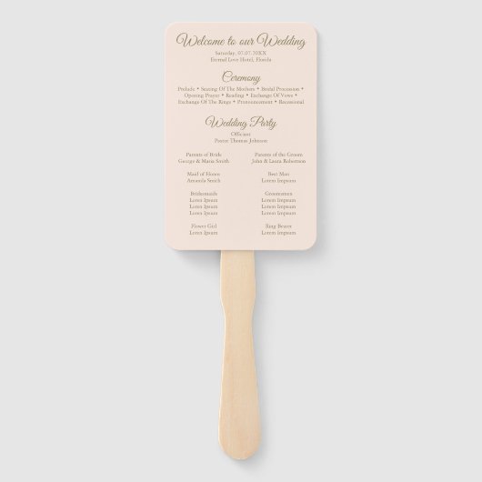 Hochzeitsprogramm für sanfte Pfirsiche und Blush Fächer (Rückseite)