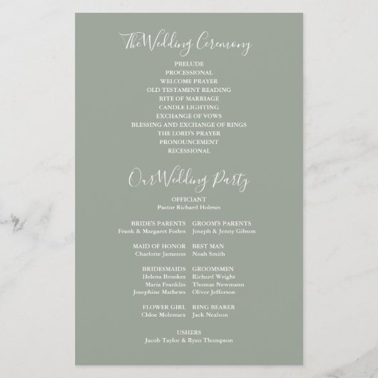 Hochzeitsprogramm für sattelgrüne String-Lichter (Rückseite)