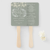 Hochzeitsprogramm für sattelgrüne String-Lichter Fächer (Vorne und Hinten)