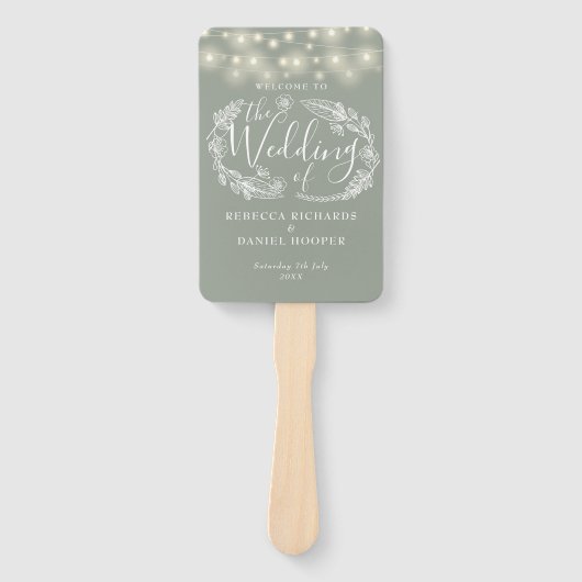 Hochzeitsprogramm für sattelgrüne String-Lichter Fächer (Vorderseite)