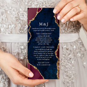 Hochzeitsprogramm für Schiffe, Burgund und Gold Werbekarte