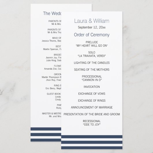 Hochzeitsprogramm für Schiffe Programm (Vorne/Hinten)