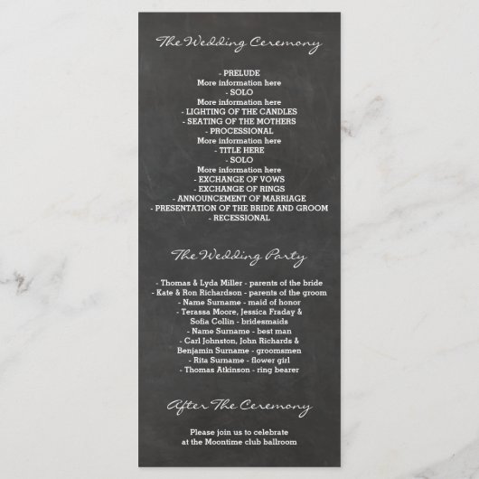 Hochzeitsprogramm für Schirme und Rosa Programm (Rückseite)