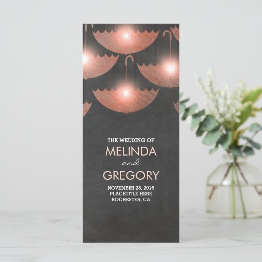 Hochzeitsprogramm für Schirme und Rosa Programm (Stehend Vorderseite)