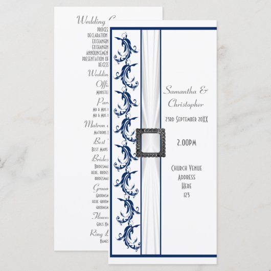Hochzeitsprogramm für schlichte Kirchen in Blau un Programm (Vorne/Hinten)