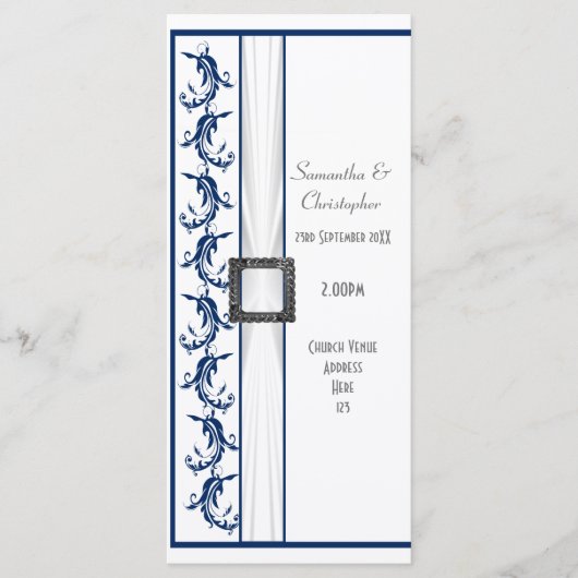 Hochzeitsprogramm für schlichte Kirchen in Blau un Programm (Vorderseite)
