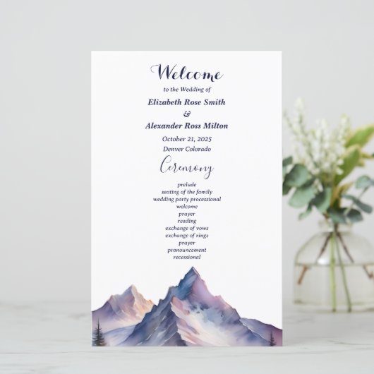 Hochzeitsprogramm für schneebedeckte Berge (Stehend Vorderseite)