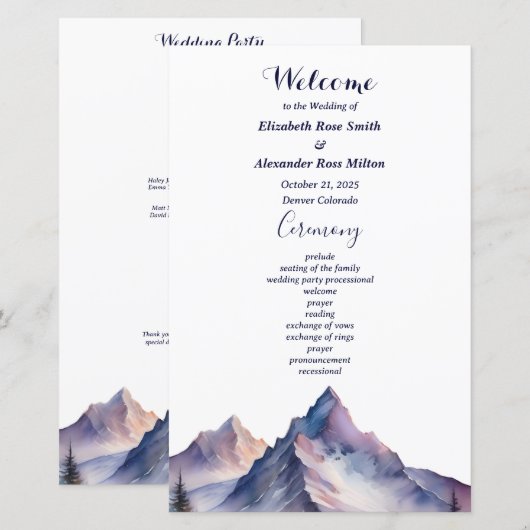 Hochzeitsprogramm für schneebedeckte Berge (Vorne/Hinten)