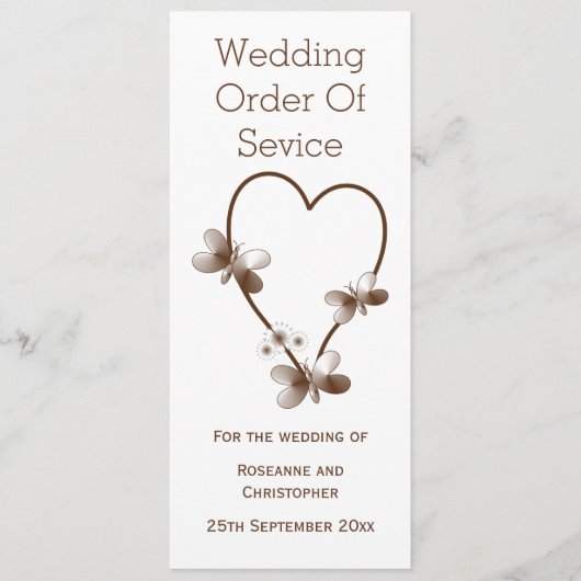 Hochzeitsprogramm für Schokoladenherz und Schmette Programm (Vorderseite)