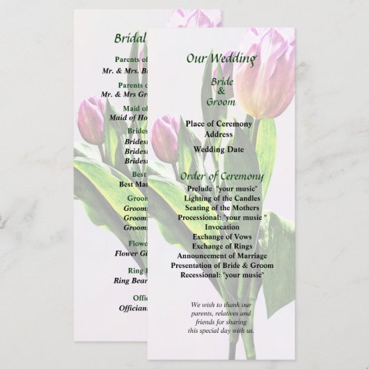 Hochzeitsprogramm für schöne blassrosa Tulips Programm (Vorne/Hinten)