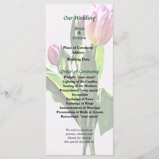 Hochzeitsprogramm für schöne blassrosa Tulips Programm (Vorderseite)