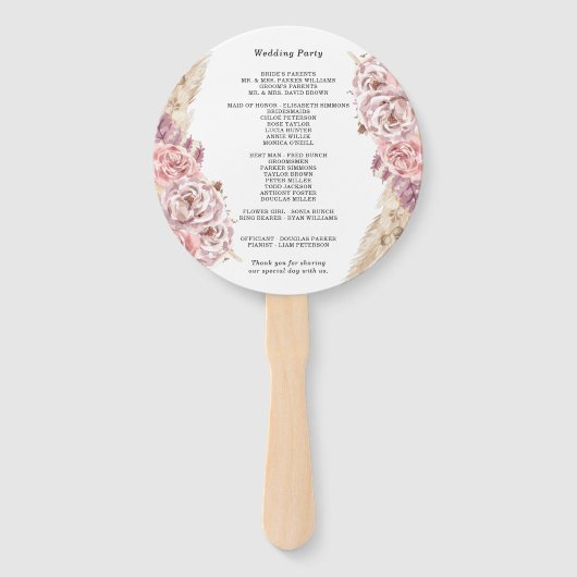 Hochzeitsprogramm für schöne getrocknete Pampas-Gr Fächer (Rückseite)